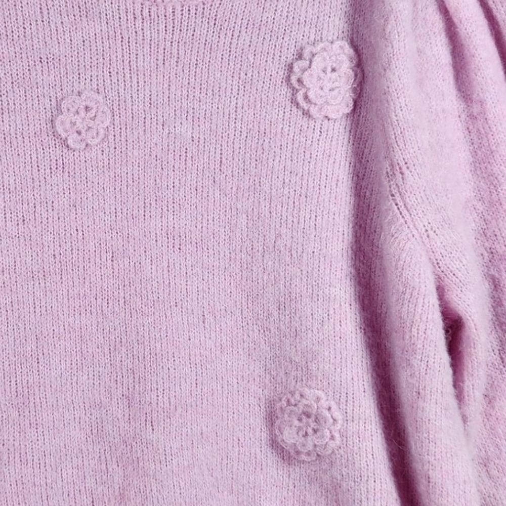 CeCe Sweater Womens 3X Pink Floral Applique Puff Sleeve Fuzzy Knit Plus Size NEW - Picture 4 of 8